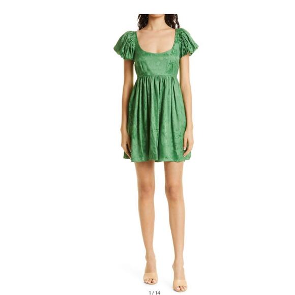 byTiMo Floral Jacquard Babydoll Mini Dress Emerald Green Size XXL NWOT - Picture 2 of 8